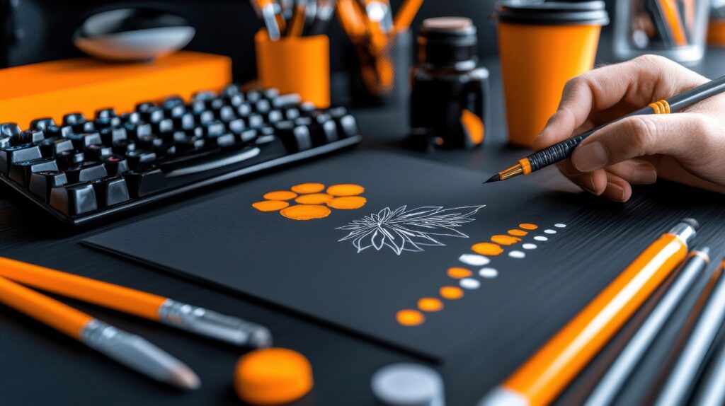 creative workspace with vibrant mood board filled with sketches colors ideas