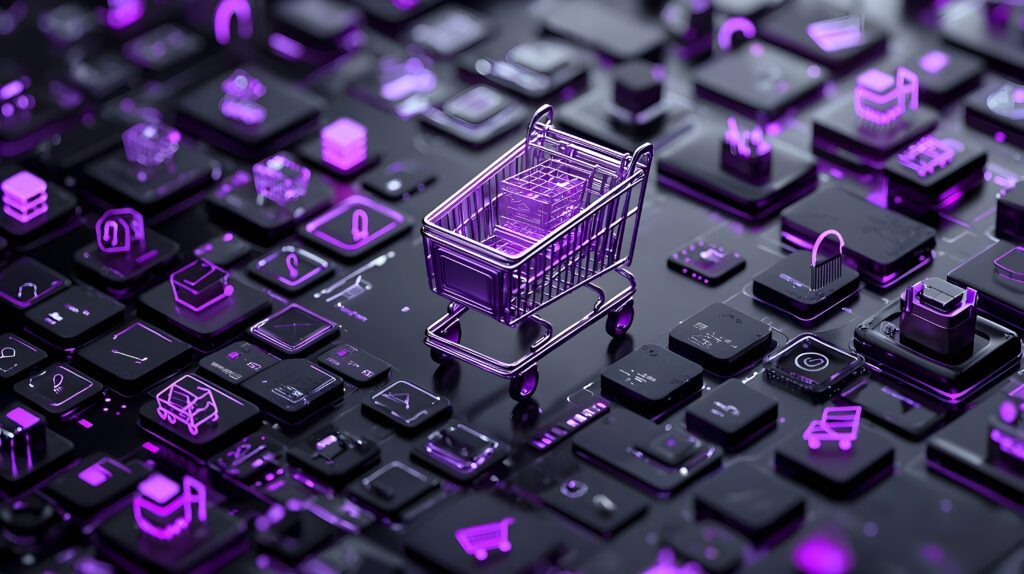 digital surround shopping carts icons light purple minimalist style
