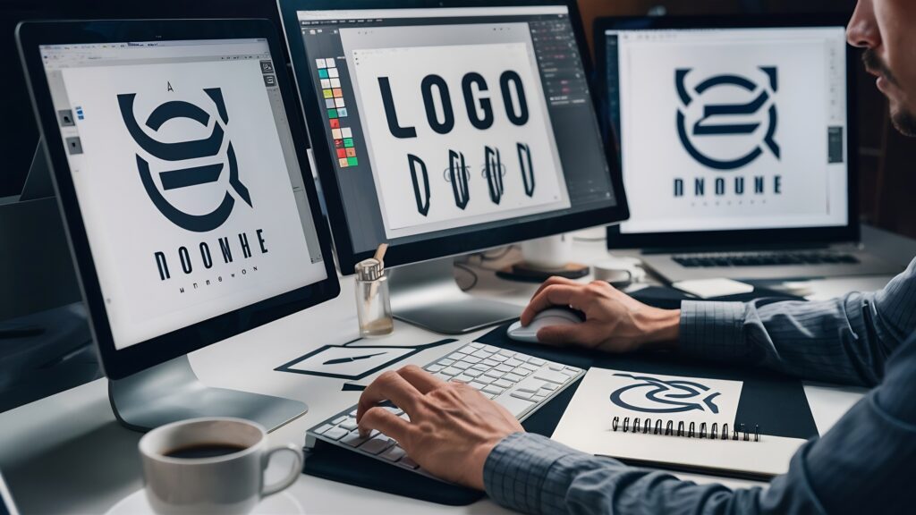 graphic designer designing logo computer