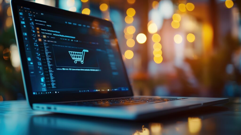 laptop-screen-showing-cyber-monday-cart-checkout-major-retailer laptop screen showing cyber monday cart checkout major retailer