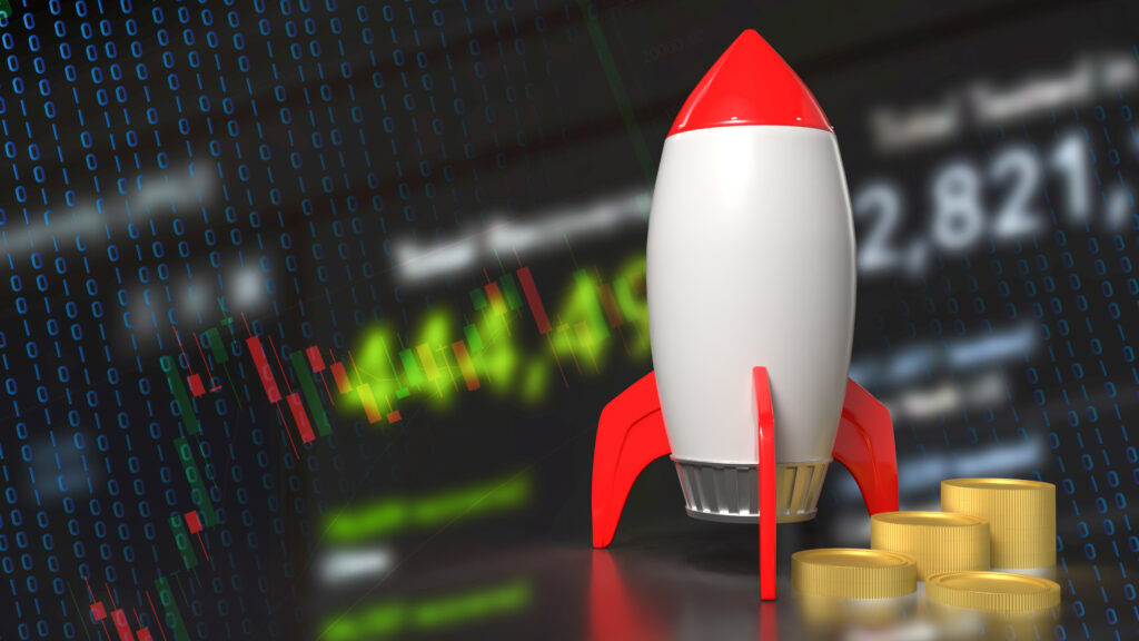 rocket-coins-business-concept-3d-rendering rocket coins business concept 3d rendering