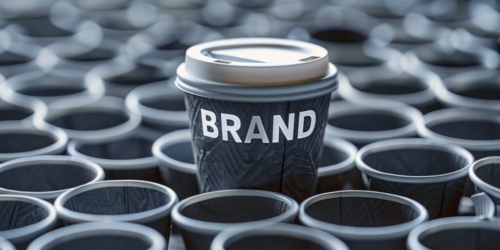 coffee-cup-with-word-brand-written-it-is-placed-endless-pile-gray-paper-cups-closeup-shot coffee cup with word brand written it is placed endless pile gray paper cups closeup shot