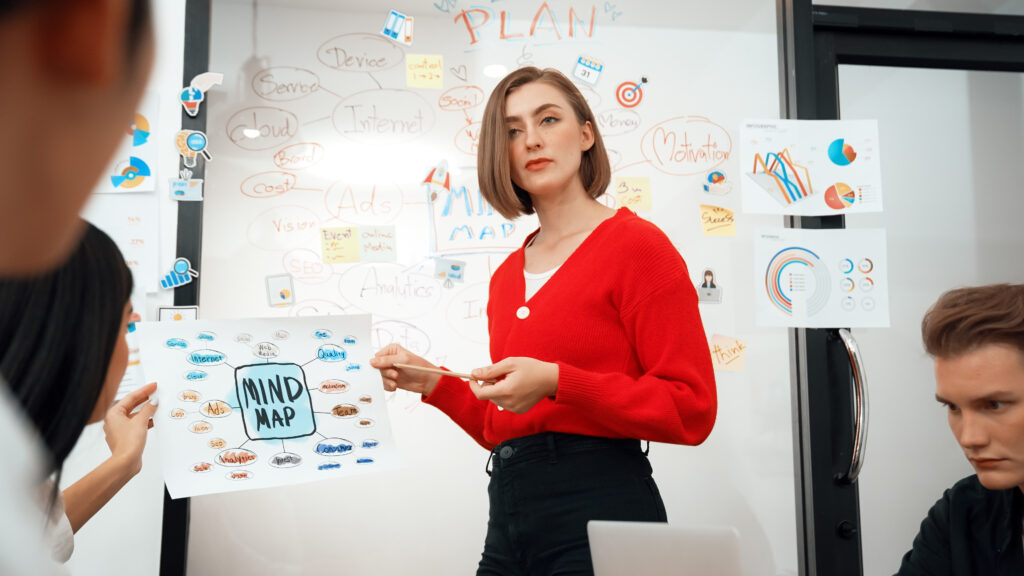 professional-young-leader-present-business-idea-by-using-mind-map-immaculate professional young leader present business idea by using mind map immaculate