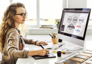 woman designer interior working workspace concept